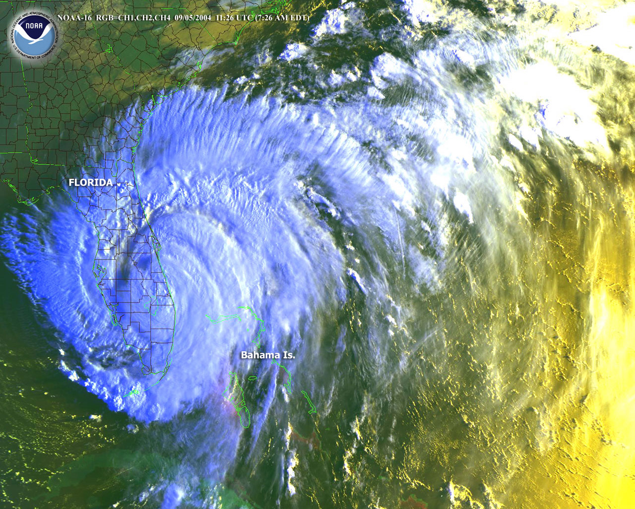 Satellite view of Hurricane Frances over Florida in September 2004.